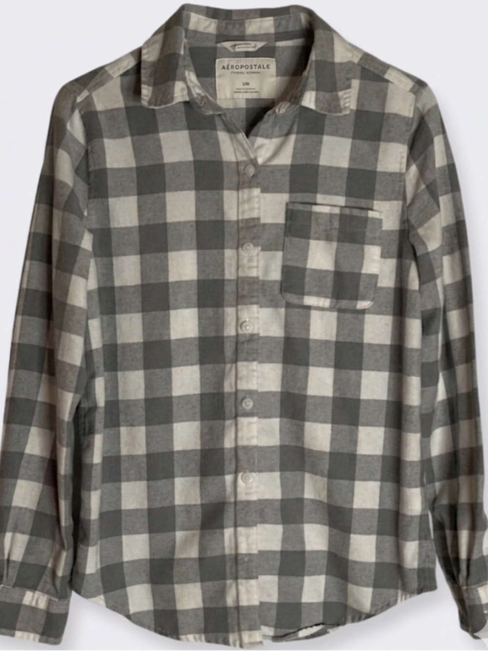 AEROPOSTALE Plaid Button Down Shirt, Women’s XS, Grey White